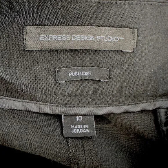 Express Publicist Black Dress Pants Size 10 Wide Leg Cuffed Hem Office Wear - Picture 7 of 9